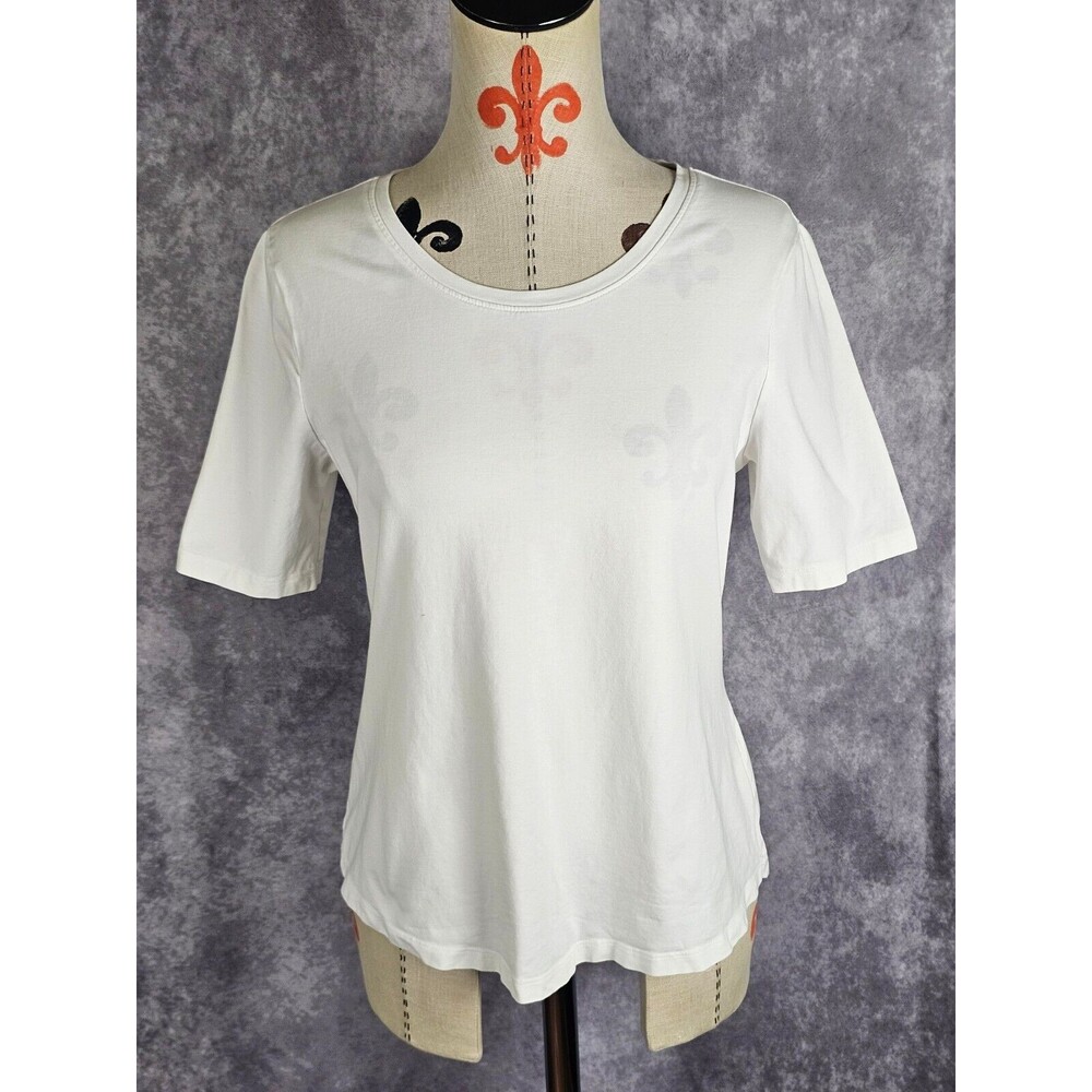 D&Co Denim & Company Womens XS White Round Neck T-Shirt Top Cotton Blend Stretch